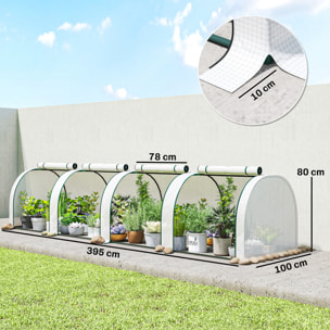 Serre tunnel jardin portes zippées bâche imperméable acier blanc