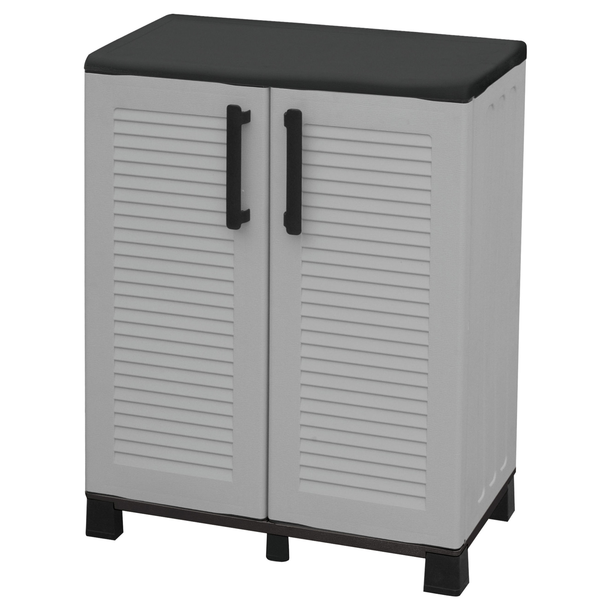 Armario de media altura en polipropileno, con bisagras de acero, balda y patas regulables