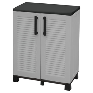 Armario de media altura en polipropileno, con bisagras de acero, balda y patas regulables