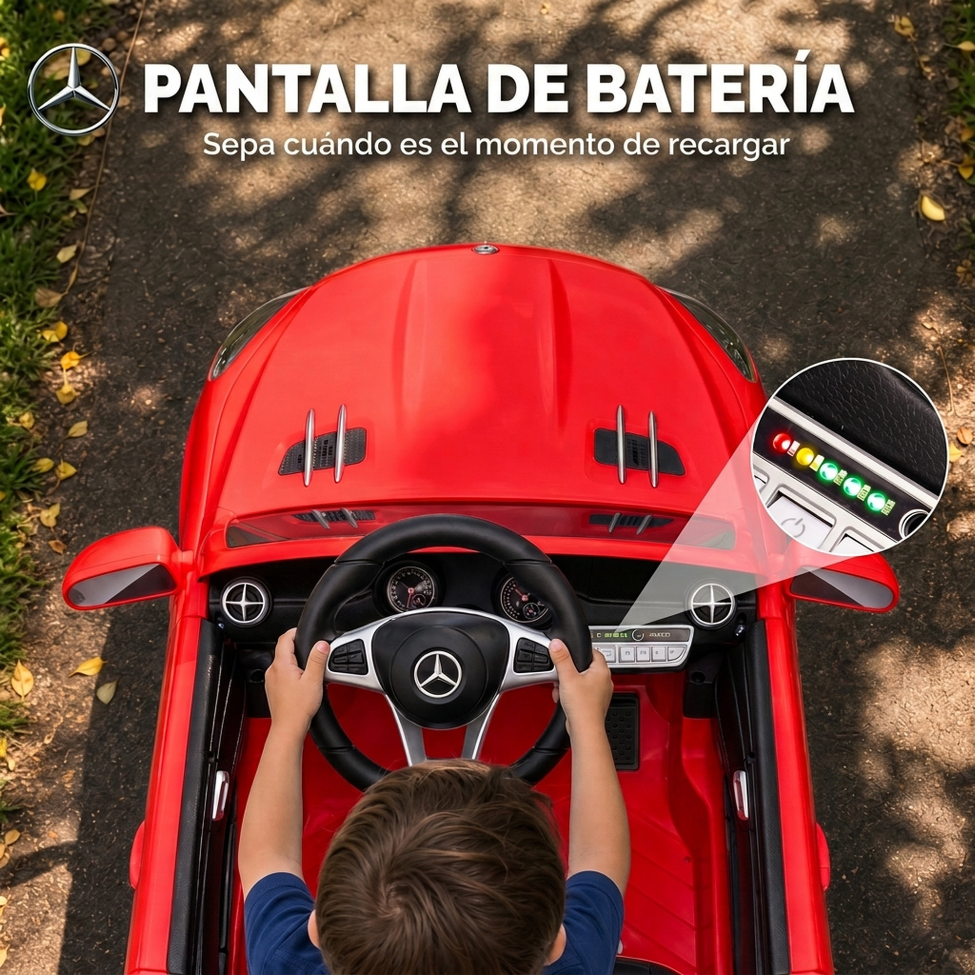 AIYAPLAY Coche Eléctrico para Niños Mercedes-Benz SL500 Coche de Batería Litio 12V con Mando a Distancia 2,4 G 2 Motores Suspensión Arranque Suave Luces Música Claxon Bluetooth 3-5 Años 3-5 km/h Rojo