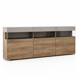 Madia Soggiorno 3 Ante Push-Pull 3 Vani A Giorno Vetro Mobile Credenza Moderna Per Zona Living Design Contemporaneo 180x 41.2x 80 Cm Noce E Cashmere