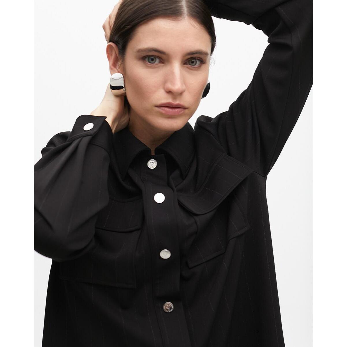 Camicia a Righe Lamé con Tasche