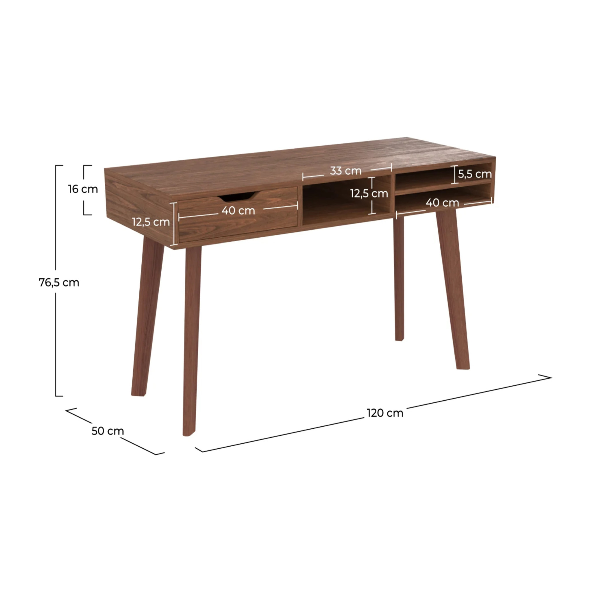 Bureau 1 tiroir et 3 niches en bois foncé - Moka