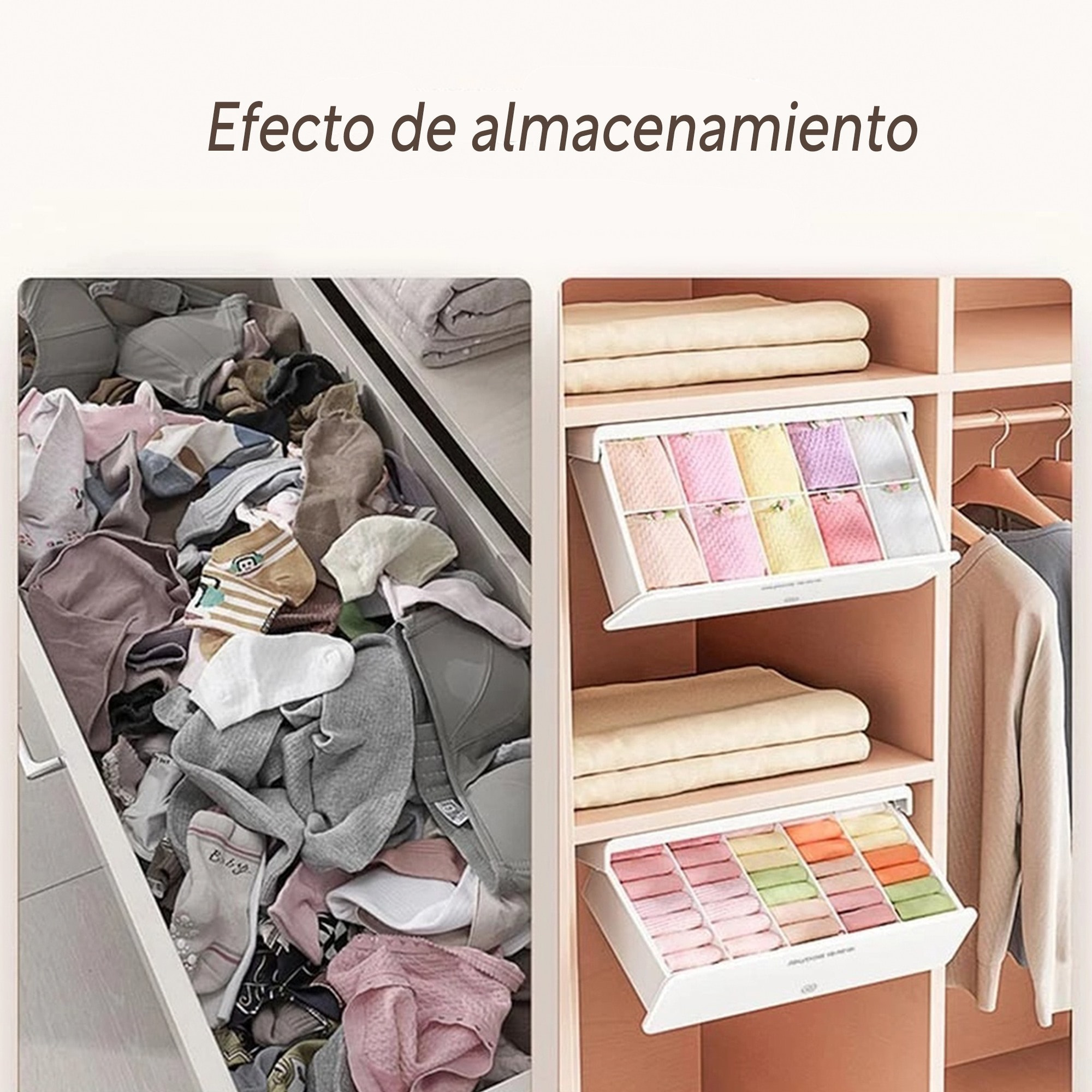 Cajón de almacenamiento de ropa interior con compatimentos