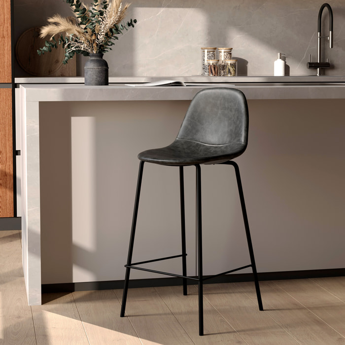 Chaise pour îlot central 65 cm en cuir synthétique gris/noir - Henrik