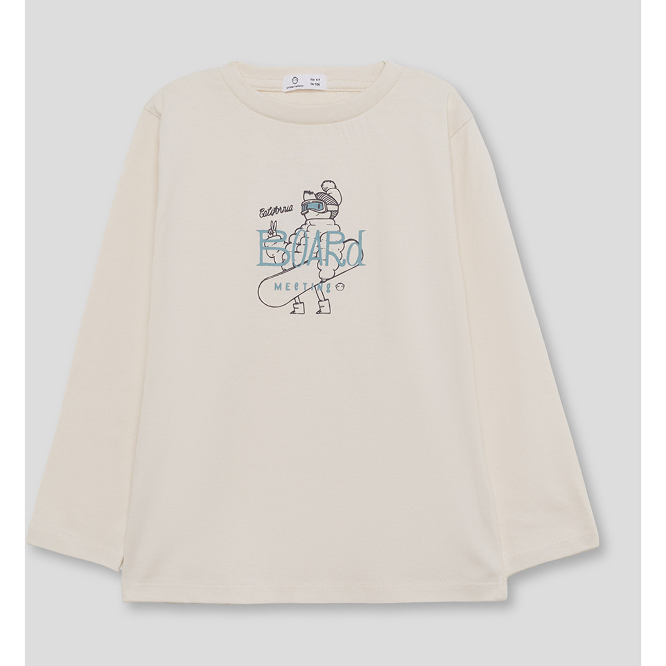 Camiseta niño crudo de manga larga, estampado de snowboard azul y gris, algodón suave | Color: Crudo | Street Monkey