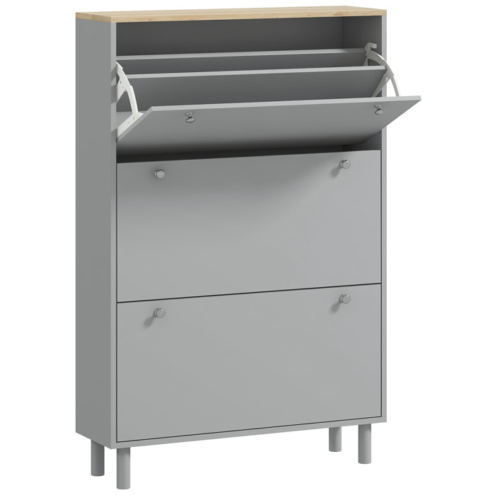 Meuble à chaussures sur pieds 3 portes étagères réglables dim. 80x23,5x121cm gris effet bois