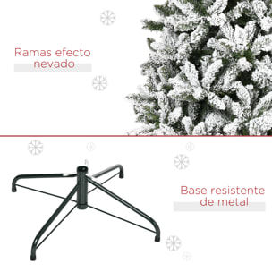 Árbol de Navidad Artificial 225 cm con Nieve Ignífugo con 1300 Ramas Hojas de PVC Apertura Automática Base Plegable y Soporte Metálico Decoración Navideña para Interiores Verde