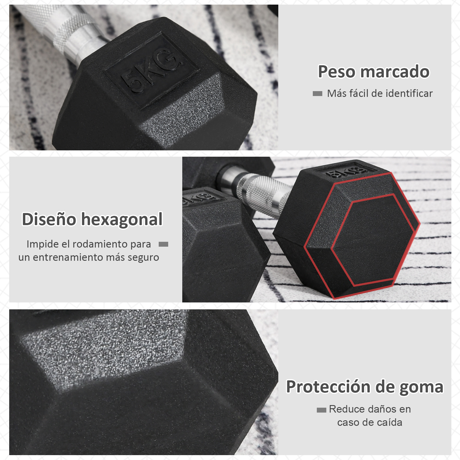 Juego de Mancuernas Hexagonales 2 x 5 kg Juego de Pesas con Barras de Conexión Kit de Entrenamiento de Fitness para Gimnasio en Casa