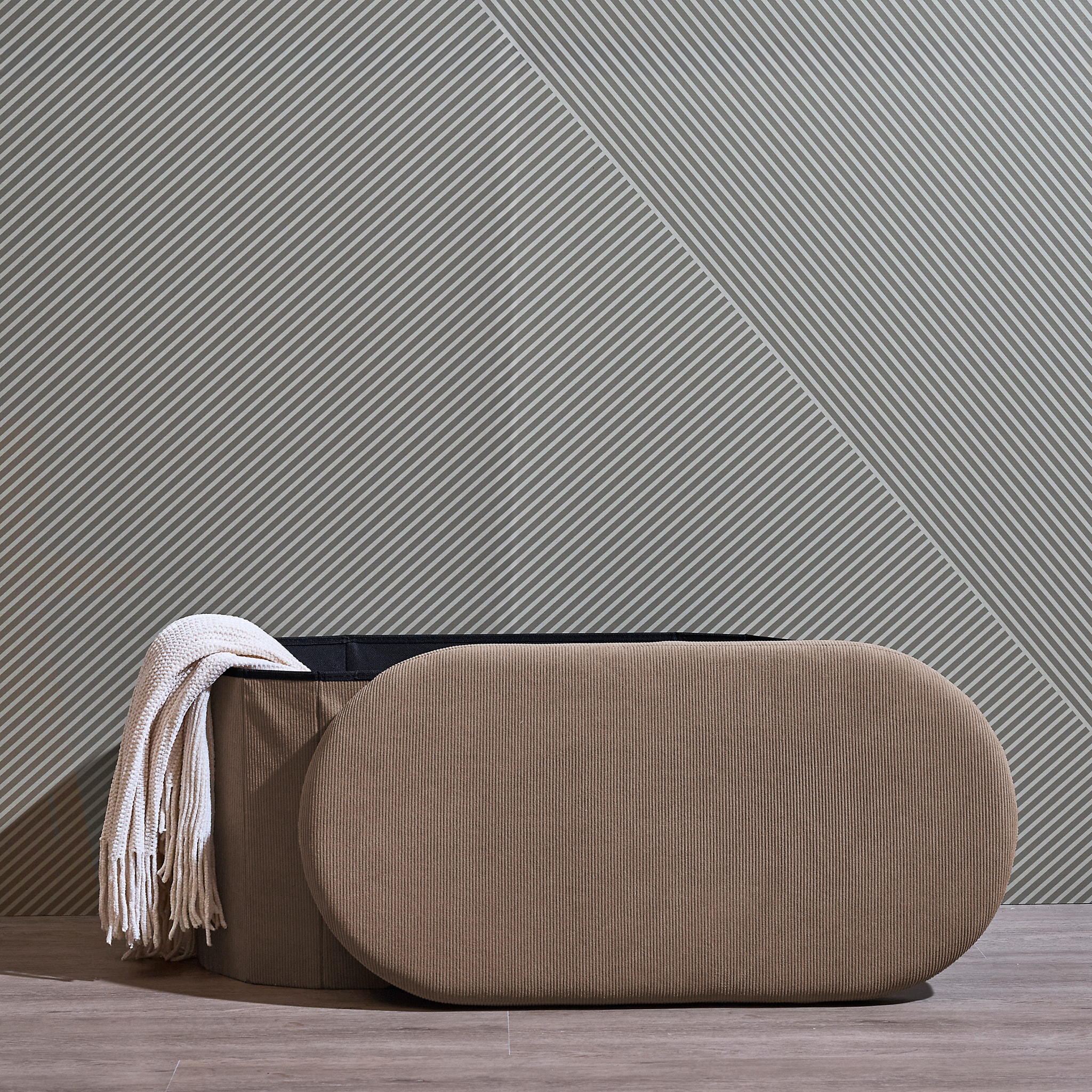 Coffre Banc Pliable - HOME DECO FACTORY - Jules - Tissu Côtelé - Marron