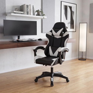 Silla gaming reclinable y con altura ajustable en negro y blanco 117-128 cm Viper Negro - Blanco
