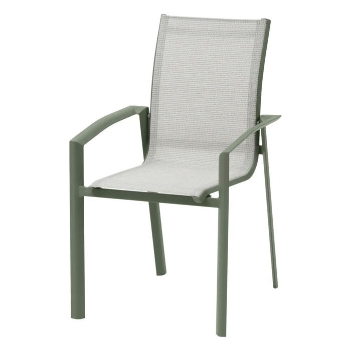 Fauteuil de jardin empilable "Axant" vert olive & vert laurier aluminium et texaline