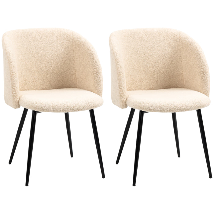 Chaises de visiteur design - lot de 2 chaises - piètement incliné effilé acier noir - revêtement effet laine bouclée beige