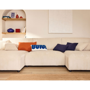 Pivoine - canapé panoramique en U - 7 places - convertible avec coffre - en velours côtelé - Beige