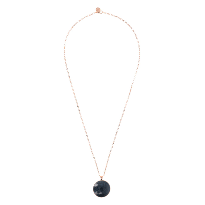 Collana Lunga con Maxi Pendente in Pietra Naturale Sfaccettata Dumortierite Blu