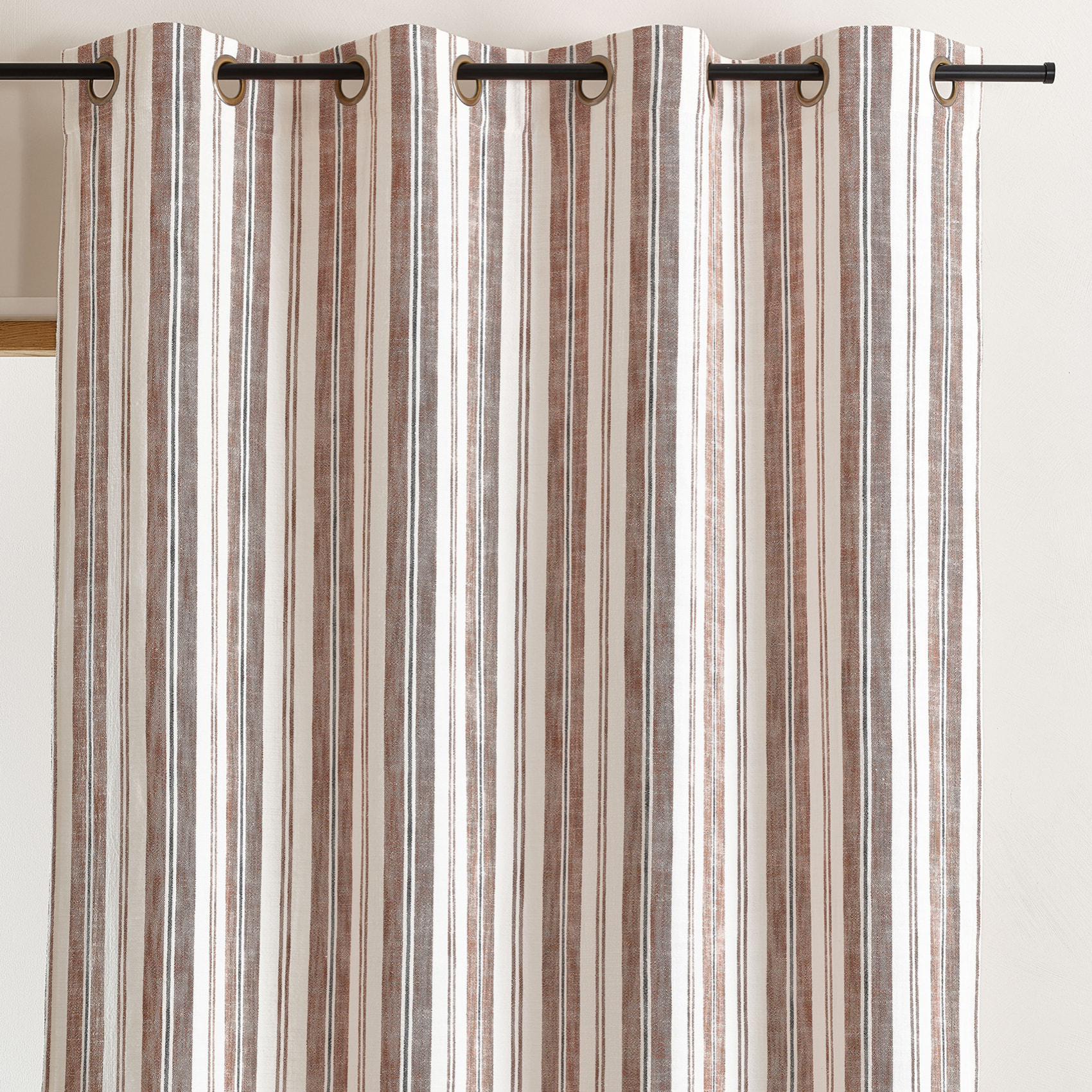 Rideau 100% coton rayures tapissier LOURMARIN - Terracotta