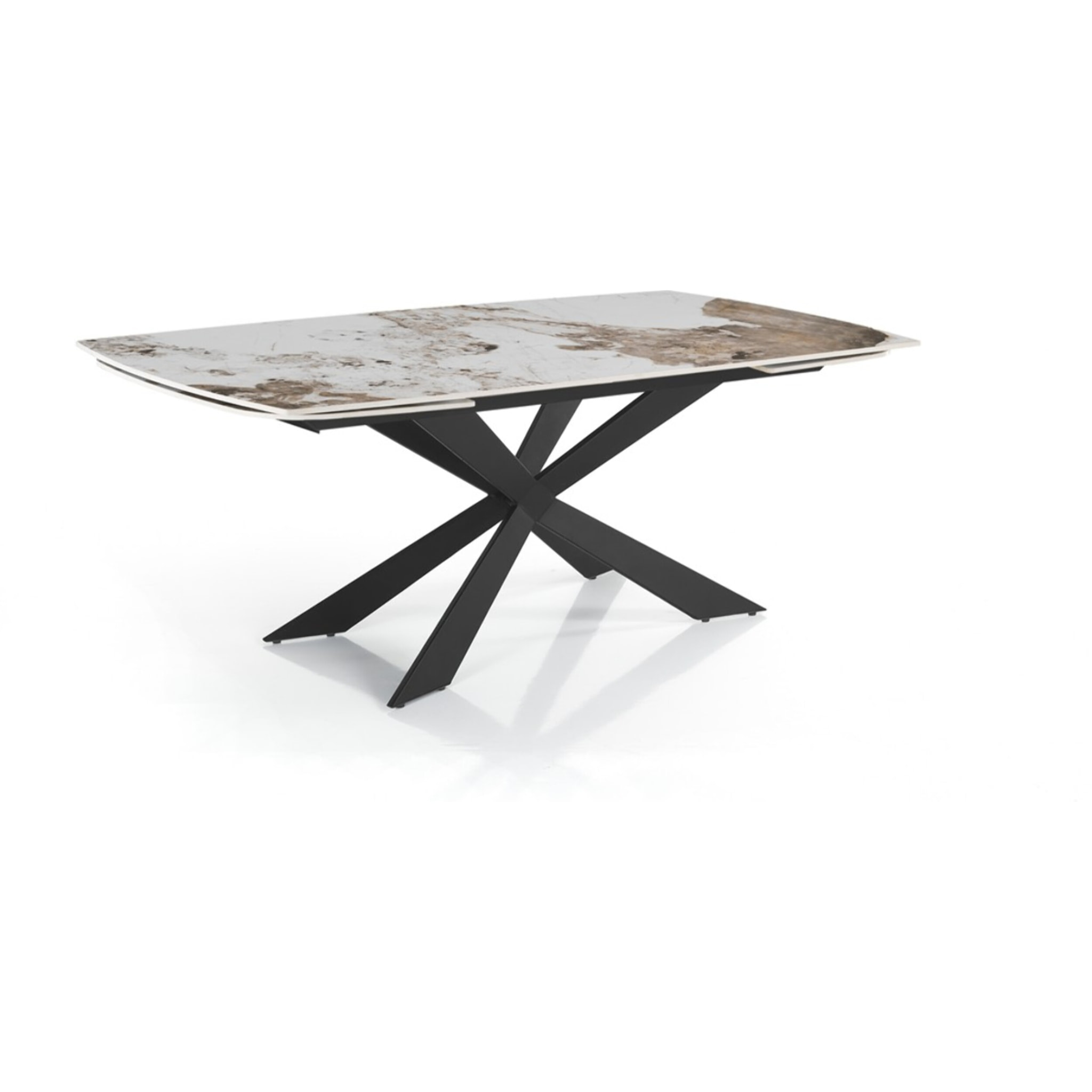 Table à manger ovale extensible Tomasucci GEMY 120 ONICE MARBLE - BLACK, céramique effet marbre onyx brillant et acier noir mat, 120 à 180 cm