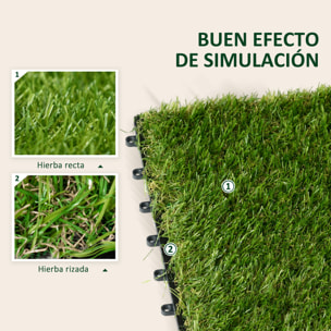 Césped Artificial de 10 Piezas 30x30 cm Césped Sintético con Altura de Hierba 25 mm Anti-UV Alfombra Césped Artificial para Jardín Escuela Patio Verde Oscuro