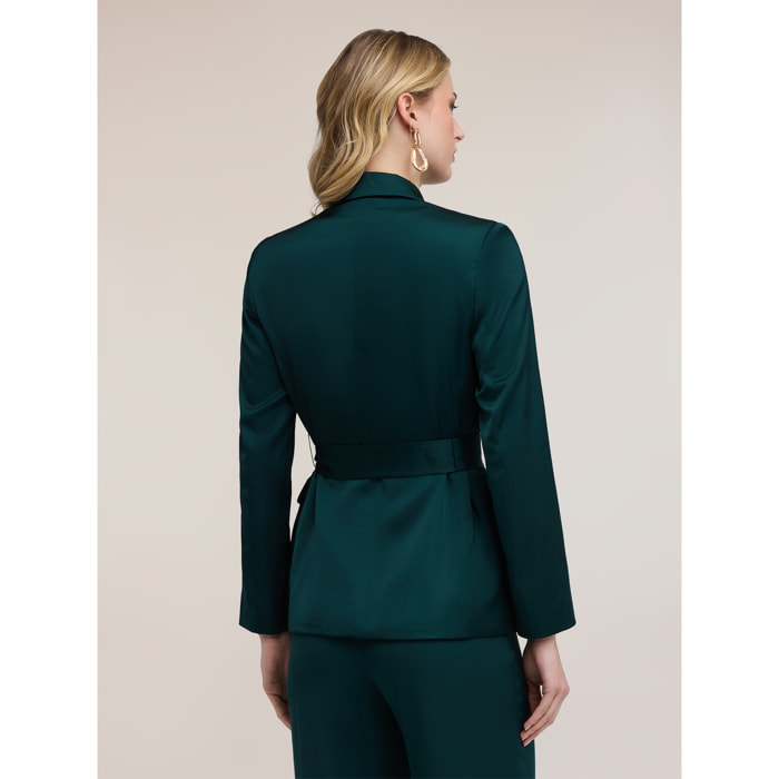 Motivi - Chaqueta fluida de raso con cinturón - Verde