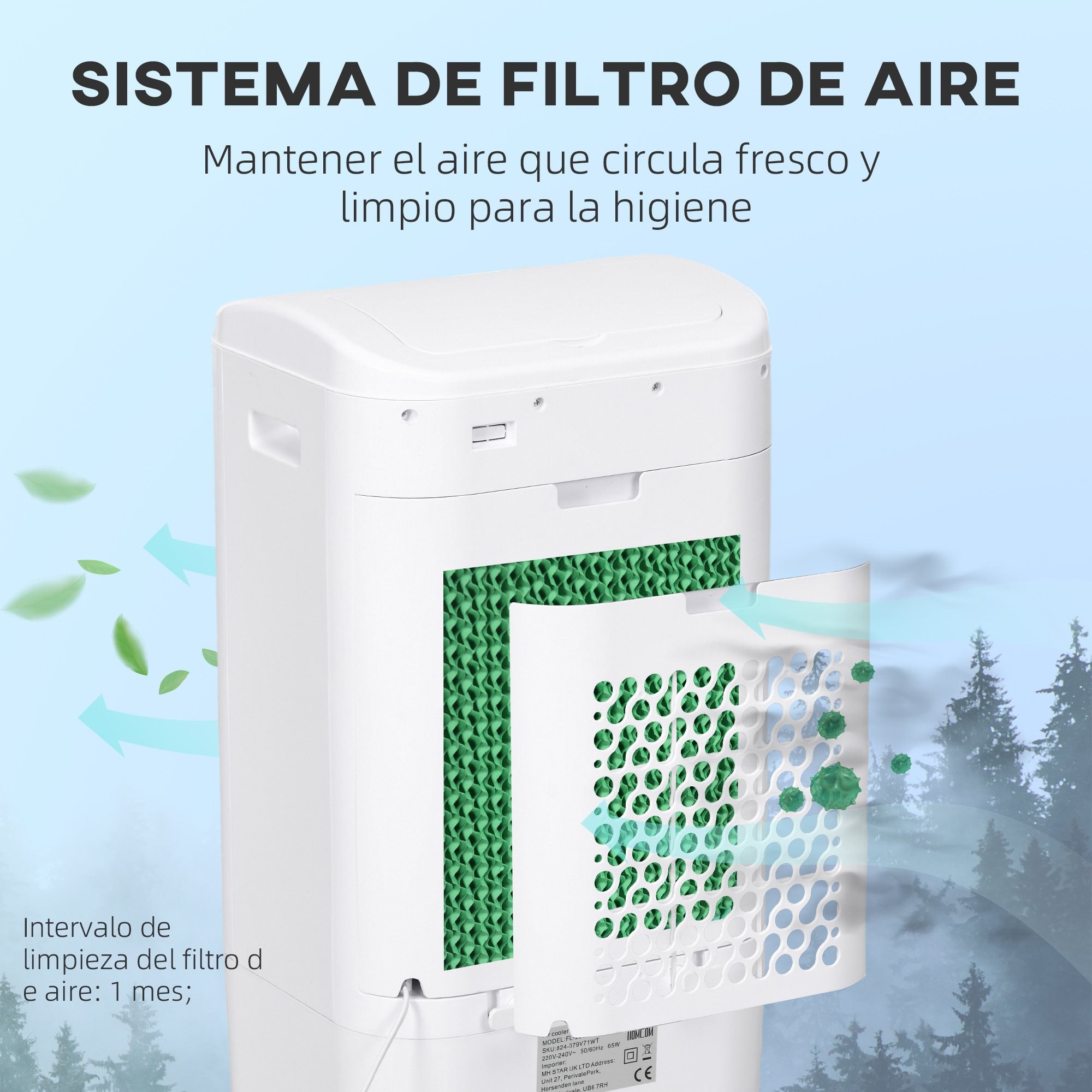 Enfriador de Aire Portátil 3 en 1 Climatizador Evaporativo Oscilante con 3 Velocidades Control Remoto Temporizador 7,5h Pantalla LED Tanque de Agua 15L Efecto 15-20 ㎡ 37x32x78 cm Blanco