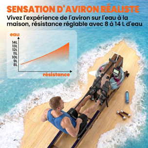 Rameur à eau pliable résistance réglable 8-14L alu bois coloris chêne