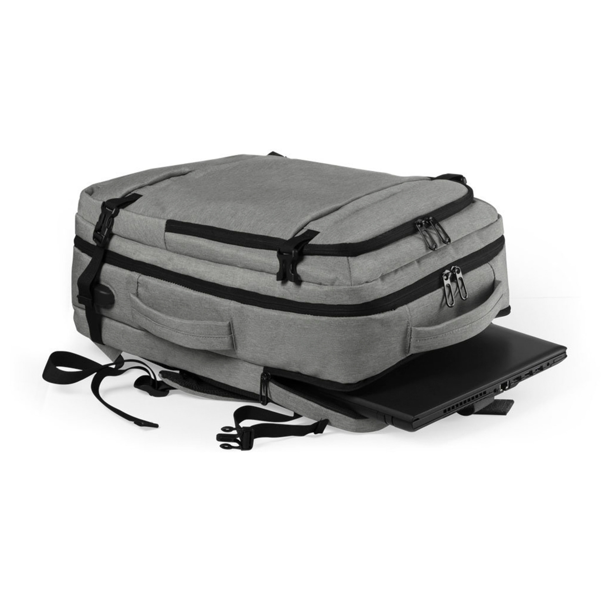 DAM Mochila Sulkan multi compartimento, porta Laptop 17". Toma USB externa. Adaptable a Trolley. 32x20x46 Cm. Color: Gris