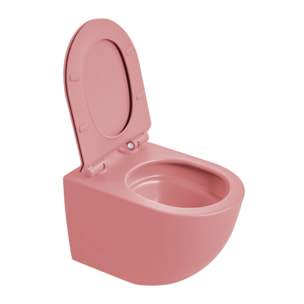 PixL WC suspendu en céramique sans bride Tornado Quiet et fixations invisibles + abattant frein de chute, rose (CEPX010RTORPPM)