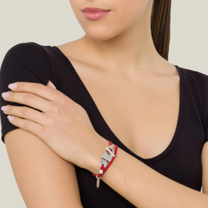 Pulsera piel rojo candado cierre plata chapado