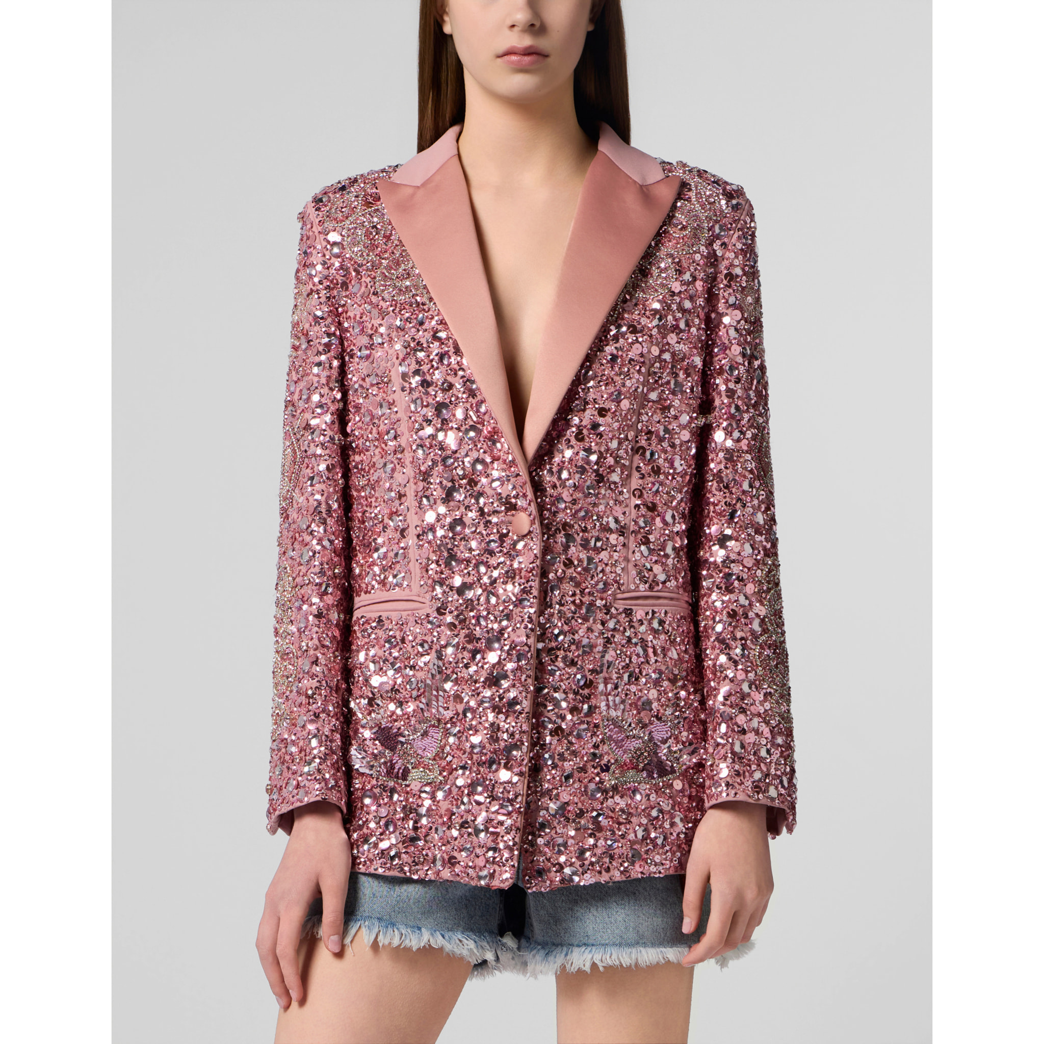 PHILIPP PLEIN Boyfriend's Fit Blazer Butterfly Tattoo Paillettes