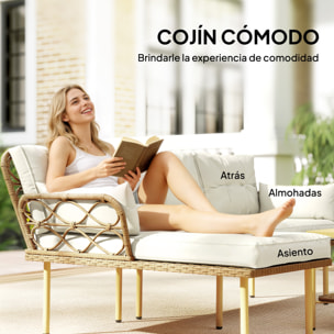 Conjunto de Jardín de Ratán, Juego de 3 Piezas Muebles Jardín Exterior con 1 Sofá de 2 Plazas, 1 Sofá Esquinera, 1 Mesa de Centro Metálica de 2 Niveles y Cojines, Anti-UV, para Patio, Crema