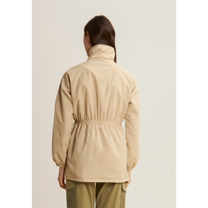 Parka donna collo alto in nylon con zip ed elastico in vita