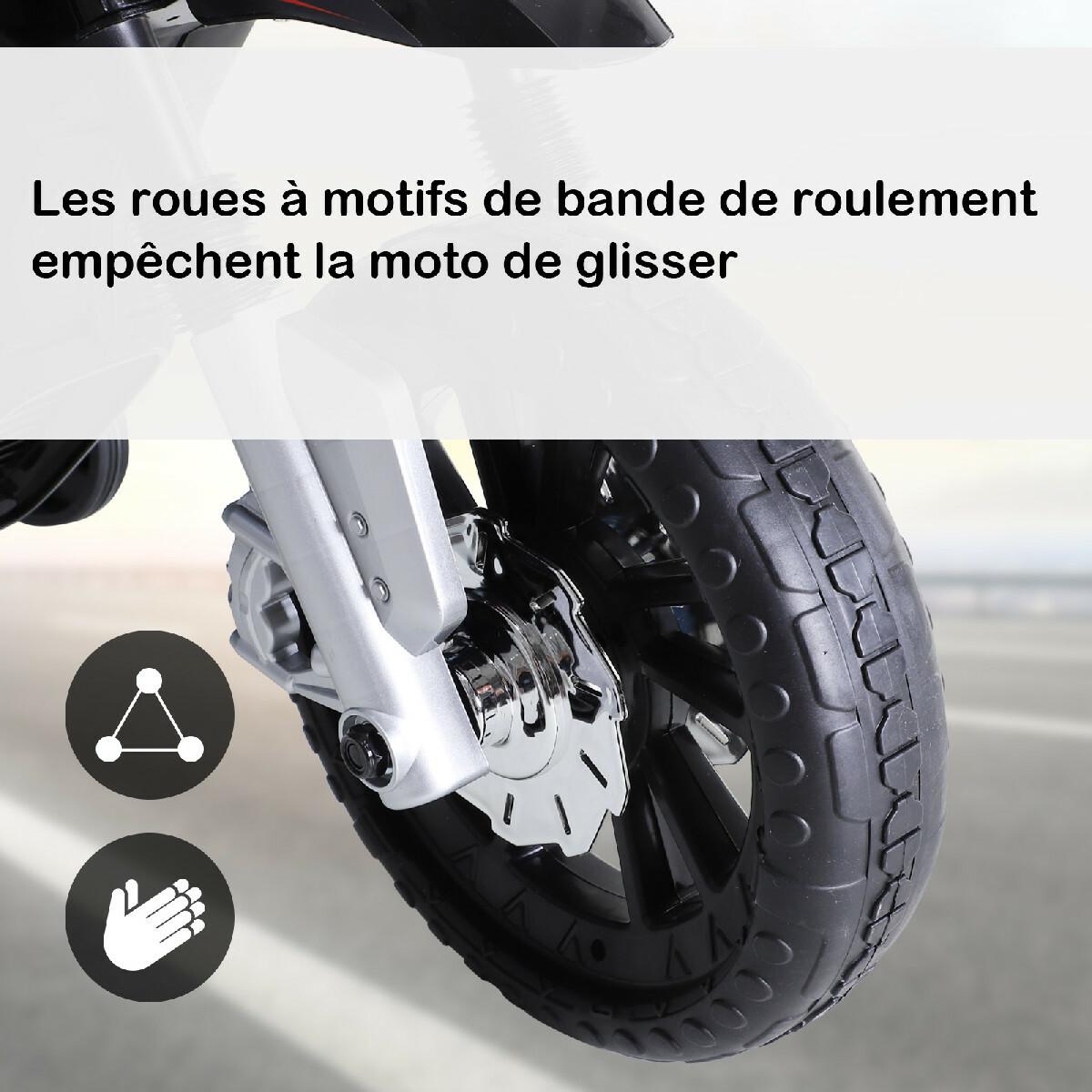 Moto électrique pour enfants 25 W 6 V 3 Km/h effets lumineux et sonores roulettes amovibles bleu