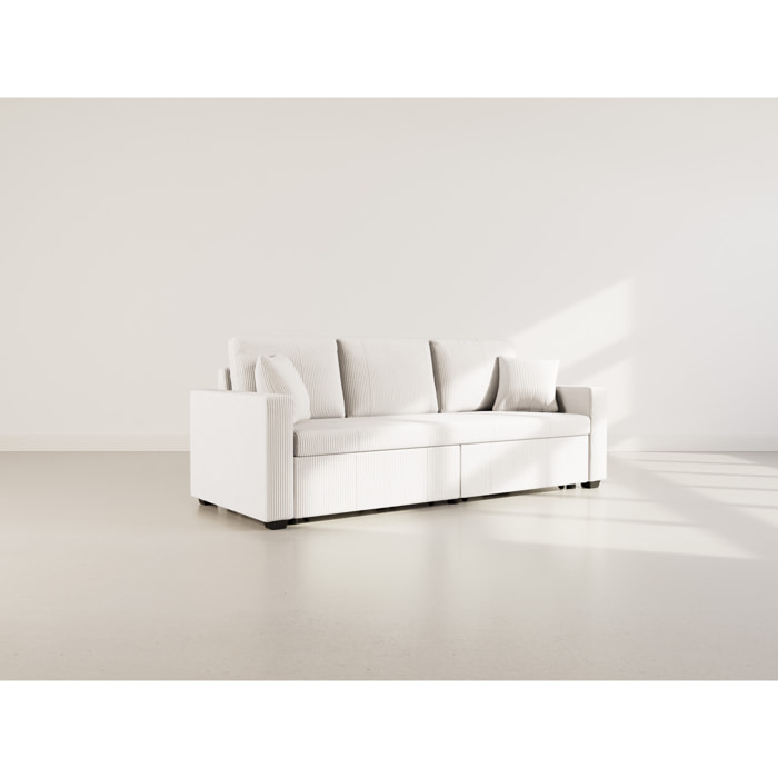 Cyrus - Canapé droit 3 places convertible en velours côtelé - Beige