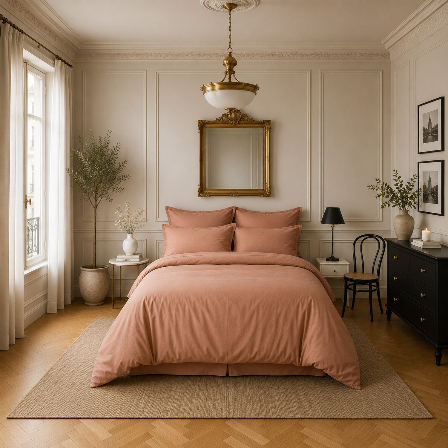 Housse de couette 100% satin de coton lavé 105 fils rose nude