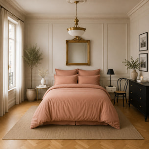 Housse de couette 100% satin de coton lavé 105 fils rose nude