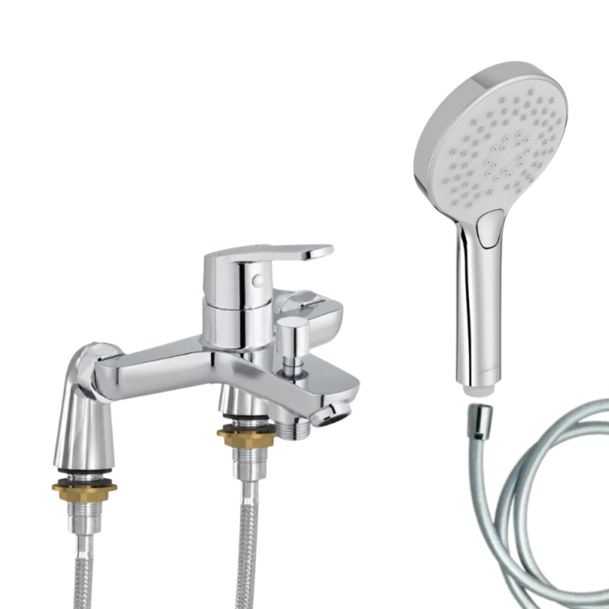 Mitigeur baignoire Aimé + pommeau de douche Metro + flexible de douche lisse + colonnettes Idro'Flex