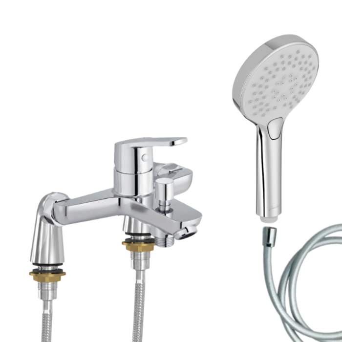 Mitigeur baignoire Aimé + pommeau de douche Metro + flexible de douche lisse + colonnettes Idro'Flex