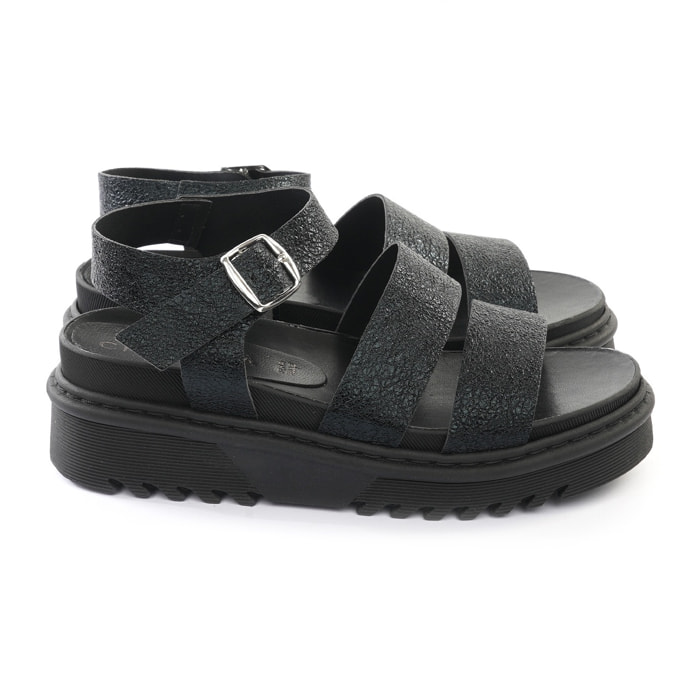 SANDALO FLATFORM TRE FASCE CHOCOLA' BLU