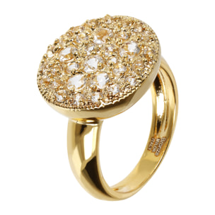 Anello Cocktail placcato Oro Giallo 18Kt con Tondo Pavé in Topazio Bianco