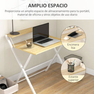 Mesa de Escritorio Plegable Mesa de Estudio con Estante Superior Estilo Moderno para Sala Oficina Dormitorio 81,5x70x84 cm Natural y Blanco