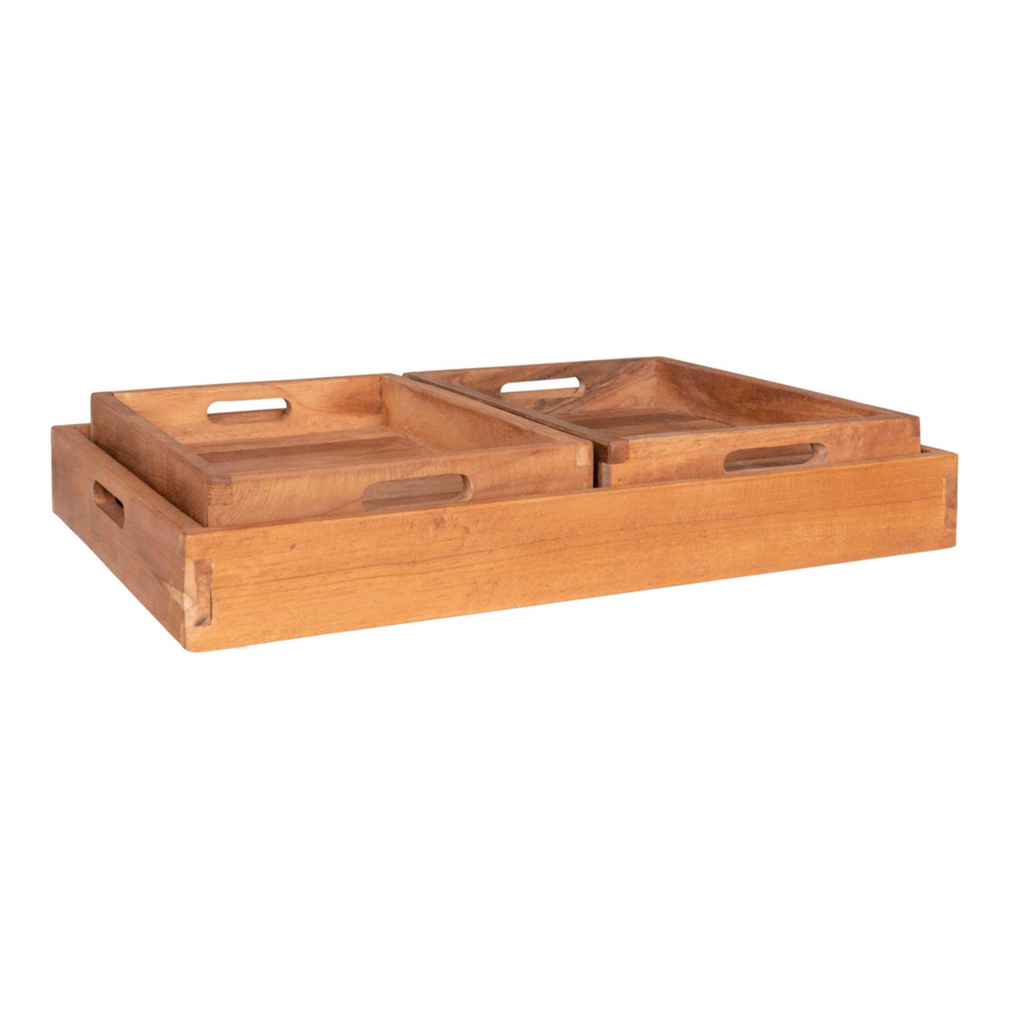 Set 3 vassoi in teak naturale Faro — misure graduate