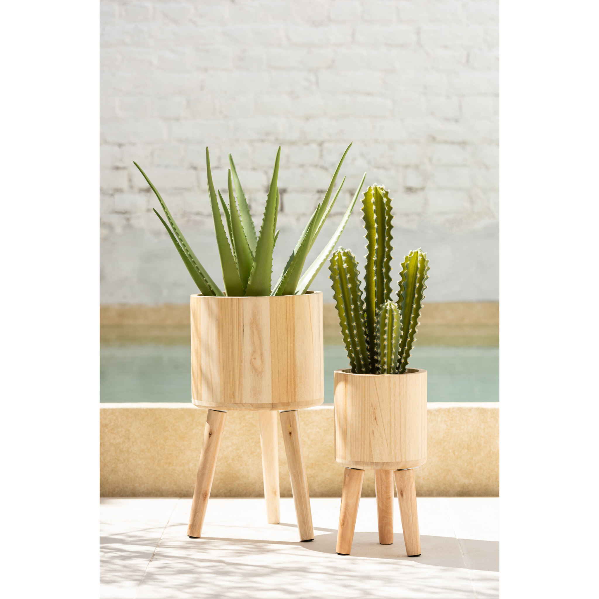 J-Line Set De Trois Cache Pot Classique Bois Naturel