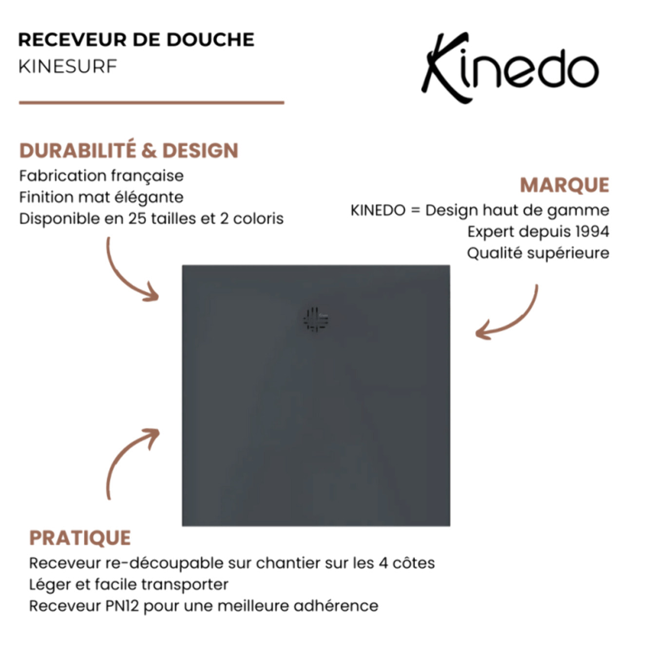 Receveur KINEDO Kinesurf Nova 120X70 gris anthracite