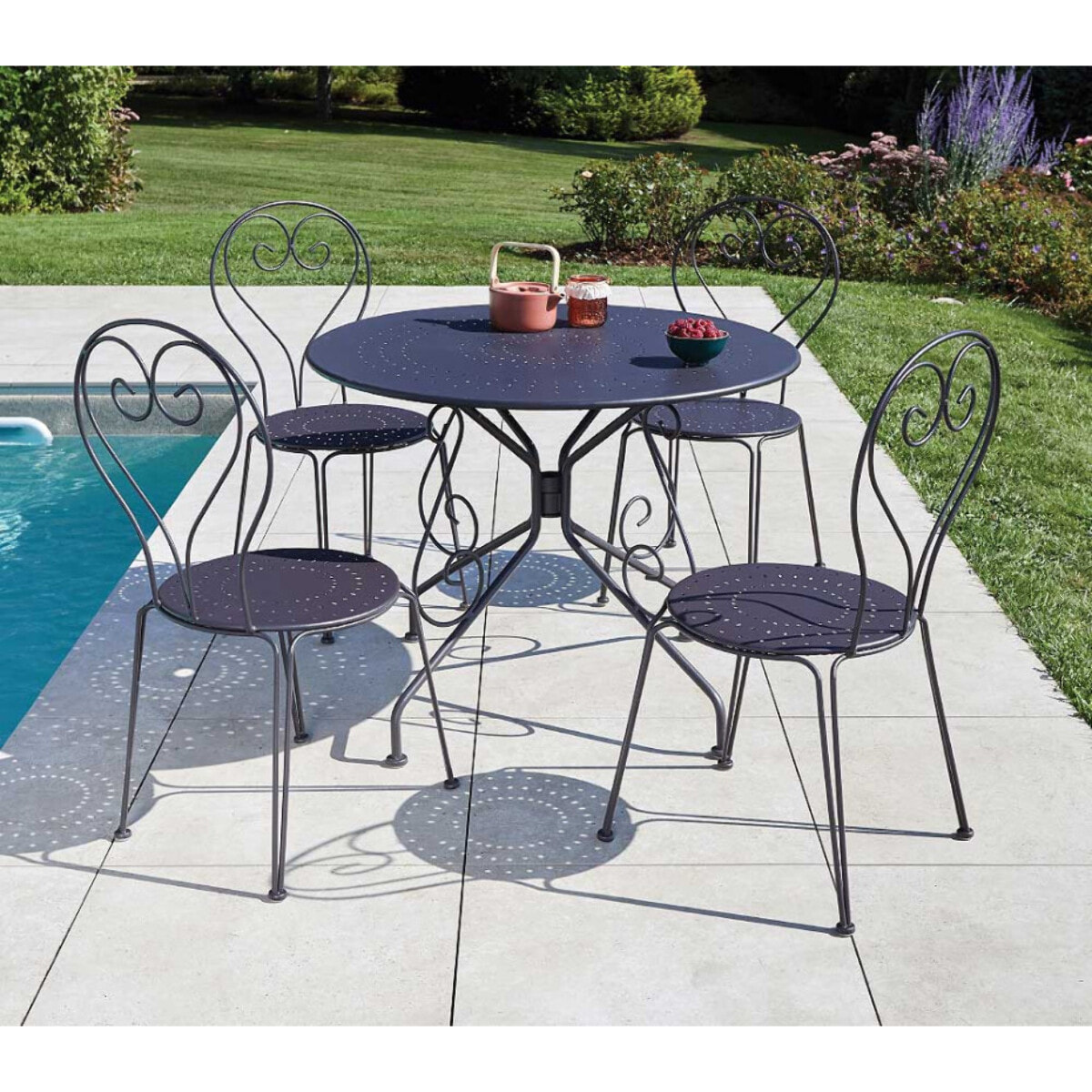 Ensemble table et chaises de jardin  - Anthracite - CASABLANCA