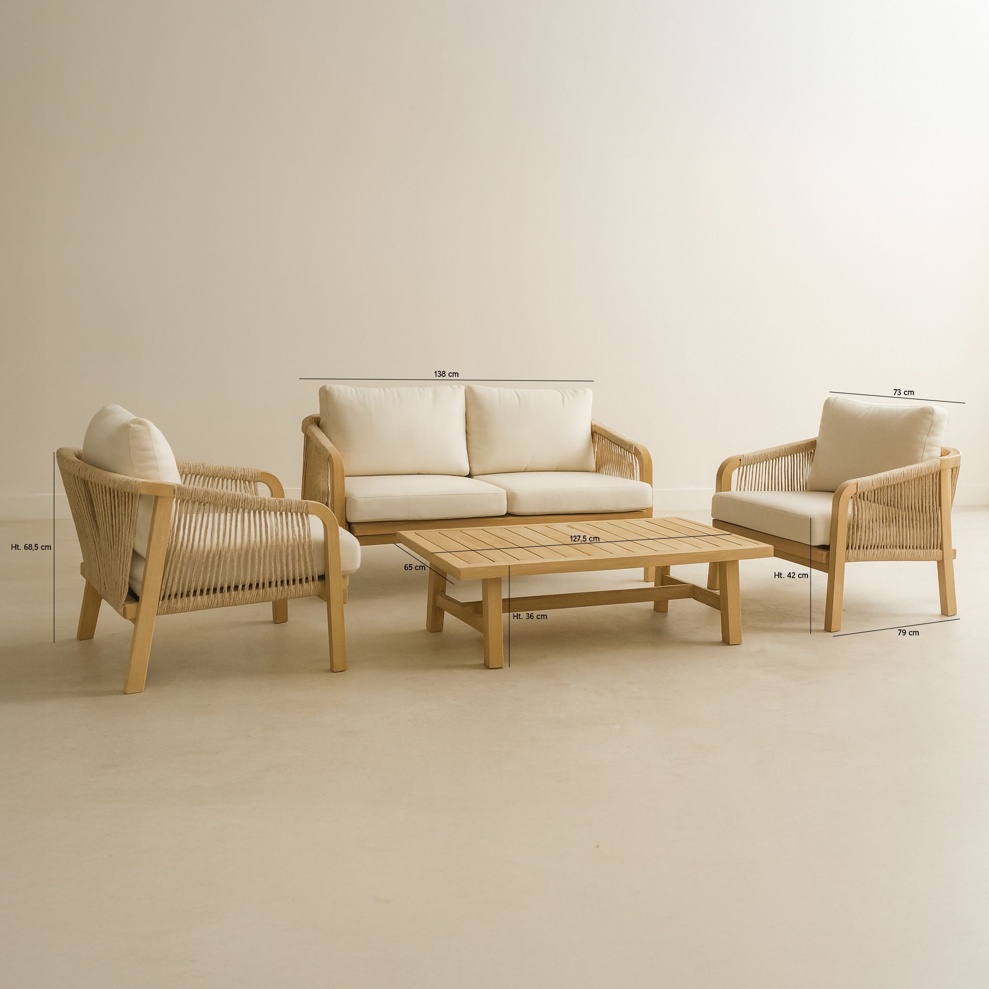 Salon de jardin 4 places en bois d'acacia et corde tressée beige SAONA