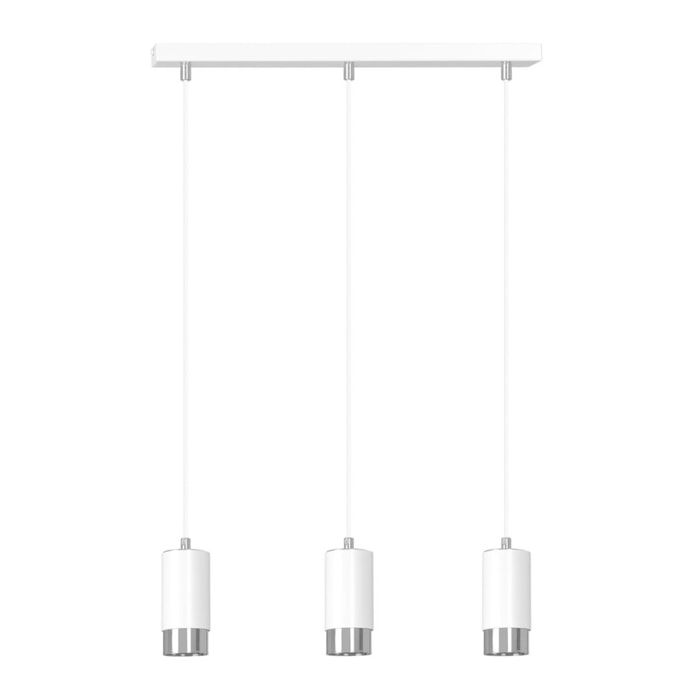 Lampada a sospensione Fumiko in acciaio bianco con dettagli cromo