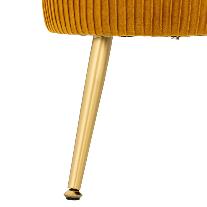 Tabouret "Solaro" velours plissé jaune moutarde