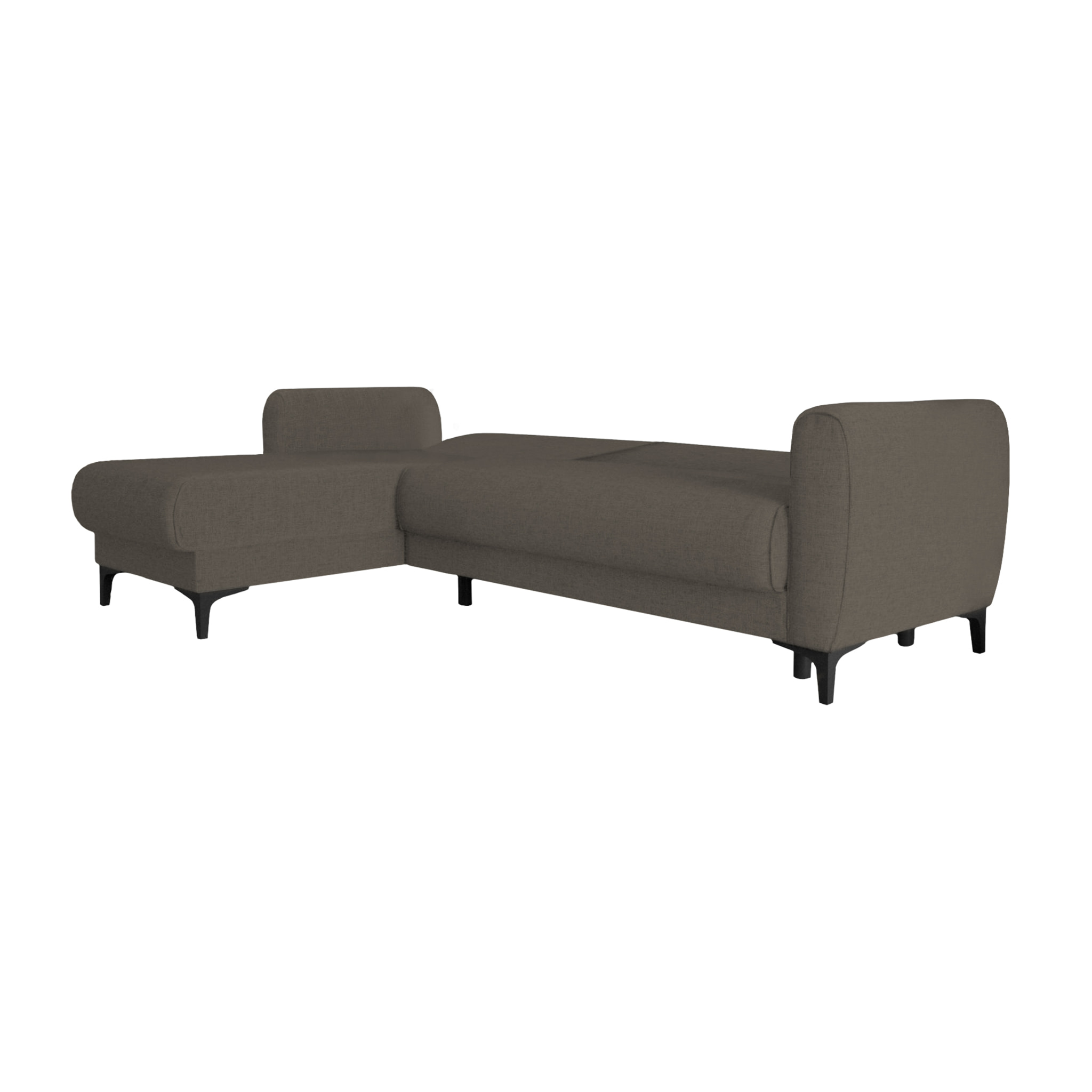 Divano letto Angel, Divano letto ad angolo con penisola reversibile, Sofà contenitore moderno con chaiselongue e 3 cuscini, Cm 230x153h85, Marrone