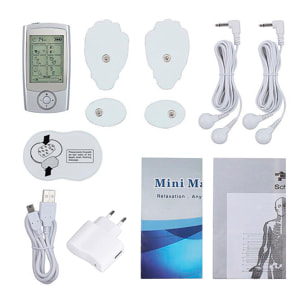 DAM EMS Electroestimulador muscular SC339 portátil. 16 modos. Tamaño compacto, batería recargable. 5x1x9,5 Cm. Color: Plata