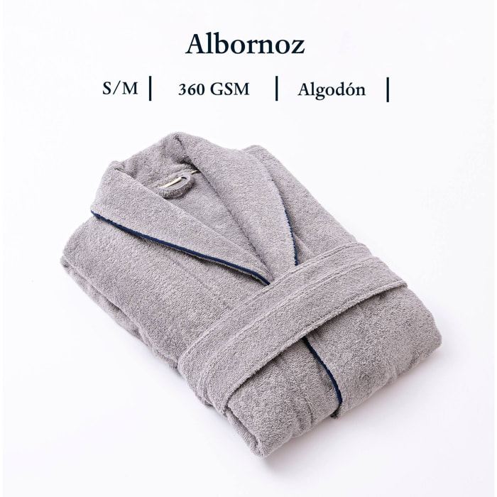 Albornoz 100%algodón 360gsm gris con ribetes azules scalpers home